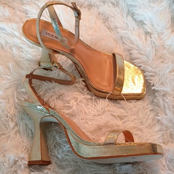 Steve Madden Nicky Open Toe Gold Flare Heel Sandals Size 10 New - Picture 6 of 16